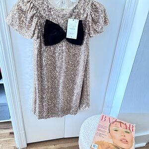 Zara Rose Gold Sequin Mini Dress with Black Velvet Bow